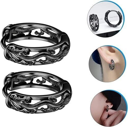 Punk Style Hollow Out Dragon Carved Unique Design Men Women Huggie Hoop Earrings